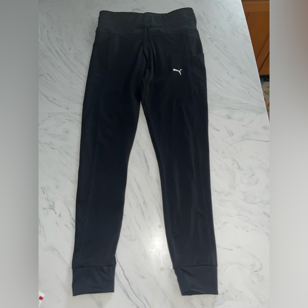 Puma sweat pants joggers lounge black stretch pockets drawstring m